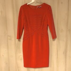 Antonio Melani Orange Cutout 3/4 Sleeve Sheath Dress Sz 6